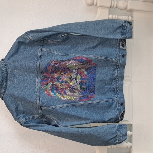 Wrangler Jean Jacket Xl unisex rhinestones lion - Picture 2 of 8